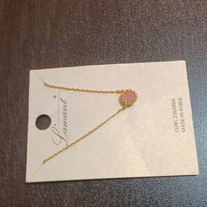Delicate Gold Necklace with Pink Pendant